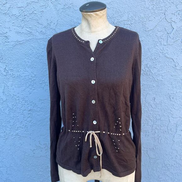 90s Brown Cardigan in Large Liz Claiborne preppy minimalist goblincore - Picture 9 of 13